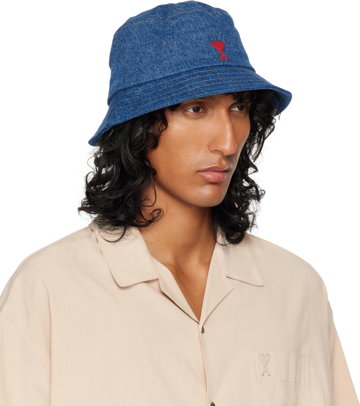 ★AMI PARIS★Ami de coeur Embroidery Bucket Hat★大人気★ USED BLUE Red Ami de Coeur Embroidery Bucket Hat | AMI PARIS
