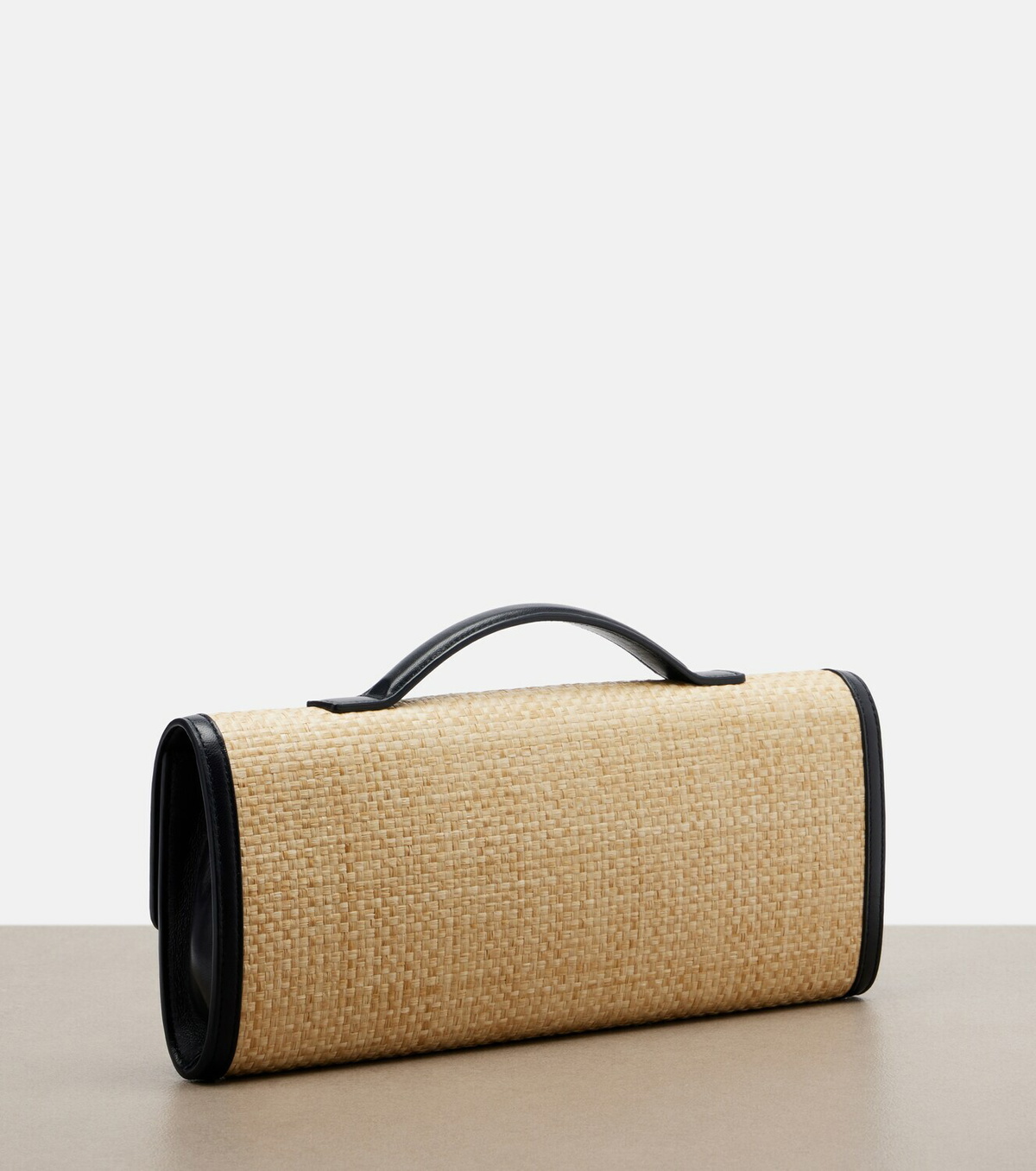 Bottega Veneta Andiamo leather-trimmed raffia clutch