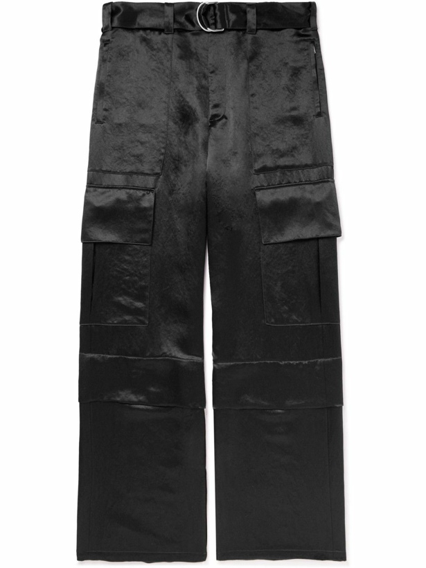 Photo: Jil Sander - Straight-Leg Belted Satin Cargo Trousers - Black