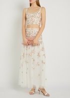Needle & Thread Eden Rose Floral-embroidered Tulle Crop top White
