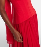 Monique Lhuillier Vermilion crêpe and chiffon corset gown