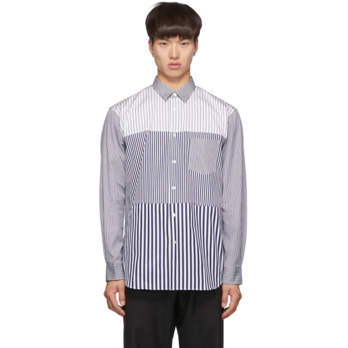 Photo: Comme des Garcons Shirt Navy and White Striped Poplin Yarn-Dyed Shirt
