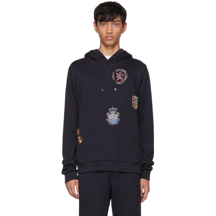 Photo: Dolce and Gabbana Navy Embroidered Crest Hoodie