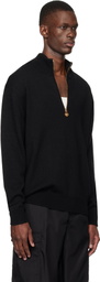 Versace Black Wool-Blend Half-Zip Knit Sweater