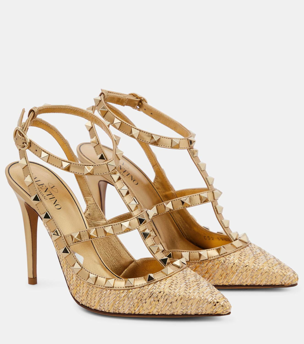 Valentino Garavani Rockstud raffia and leather pumps