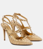 Valentino Garavani Rockstud raffia and leather pumps