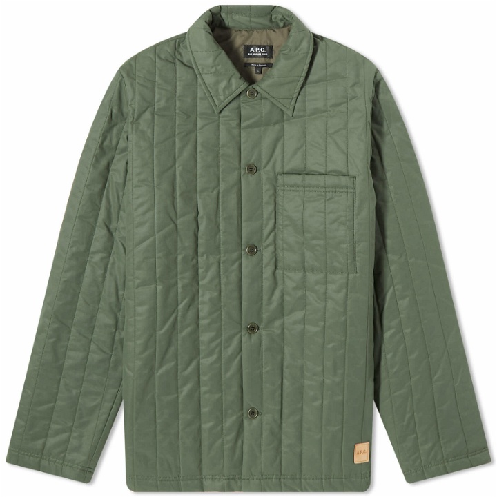 Photo: A.P.C. Hugo Quilted Shirt Jacket in Military Khaki