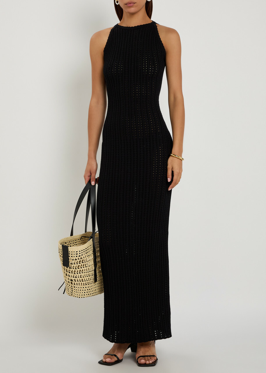 Giuliva Heritage Lola Open-knit Cotton Maxi Dress Black