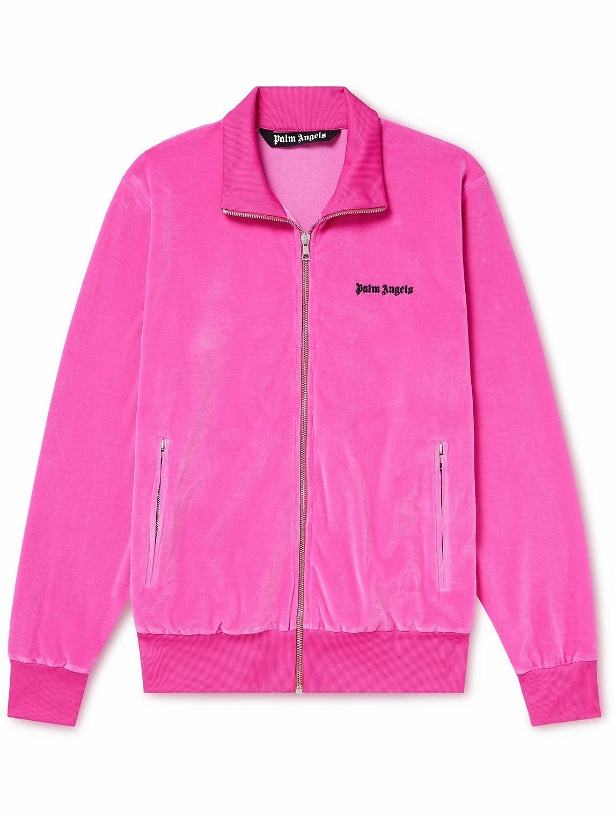 Photo: Palm Angels - Logo-Embroidered Cotton-Blend Velour Track Jacket - Pink