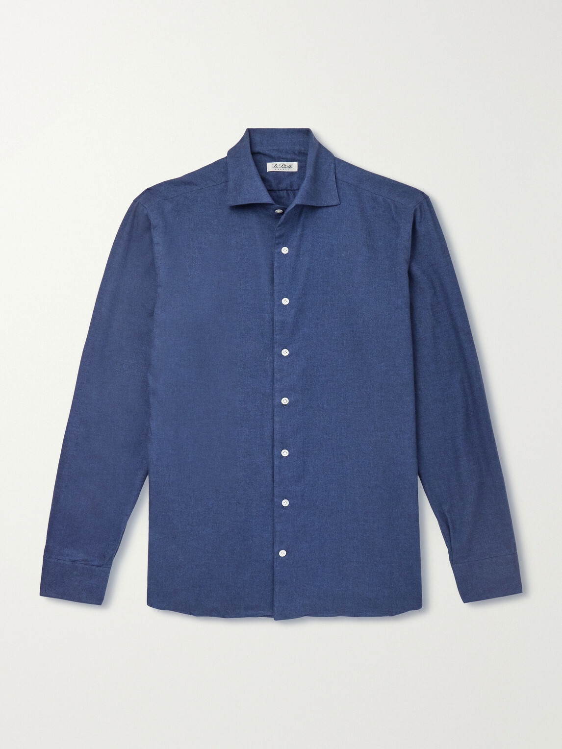 De Petrillo - Cutaway-Collar Brushed Cotton-Twill Shirt - Blue