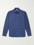 De Petrillo - Cutaway-Collar Brushed Cotton-Twill Shirt - Blue