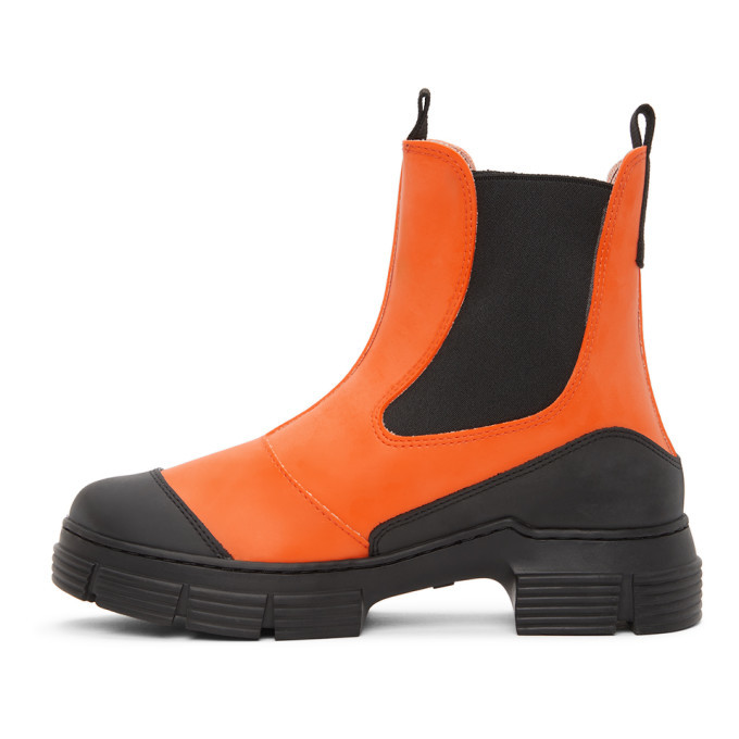 GANNI Orange Recycled Rubber City Boots GANNI