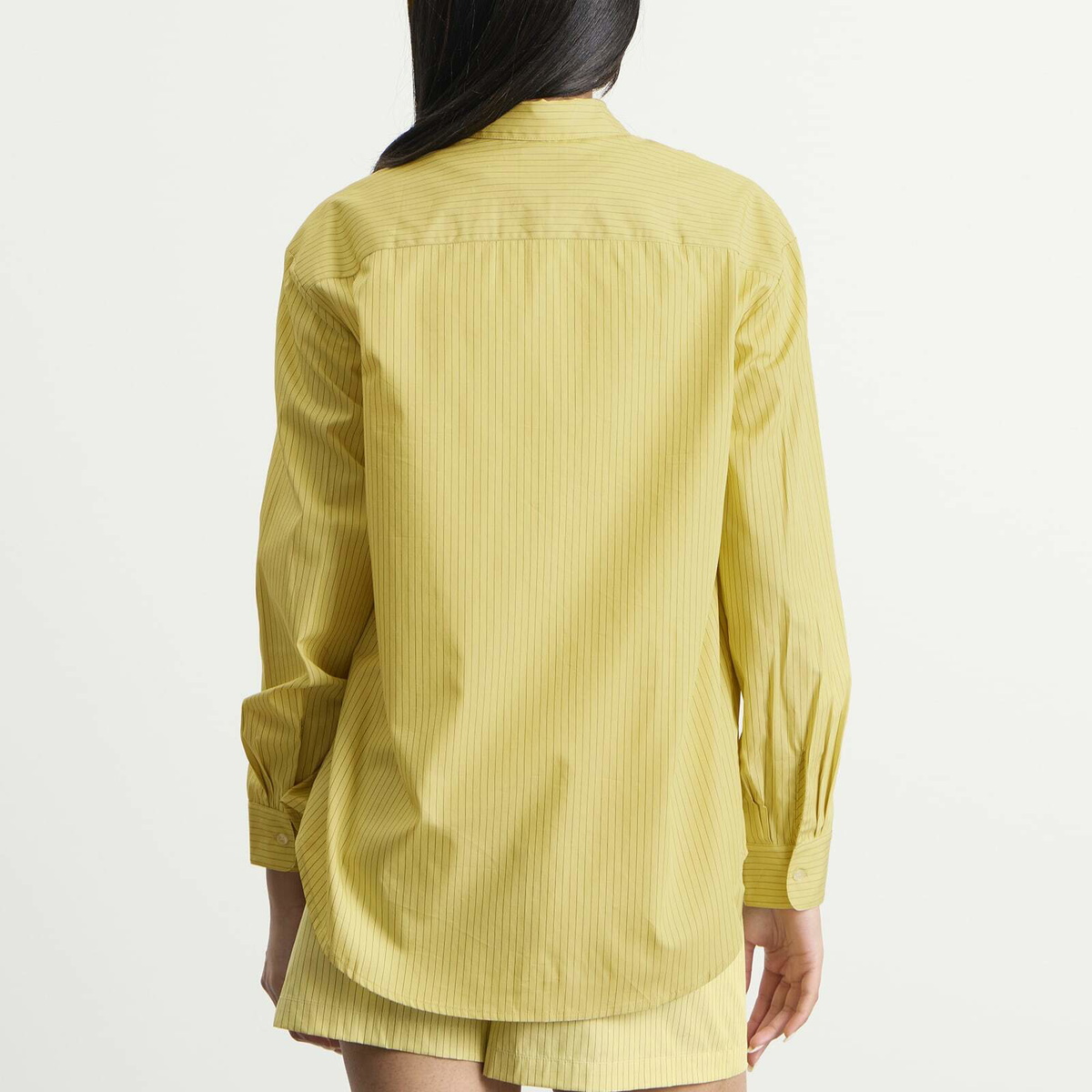 LESET Women's Yoshi Classic Button Down Shirt in Lemon/Chocolate Stripe