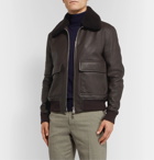 Mr P. - Shearling-Trimmed Leather Bomber Jacket - Brown