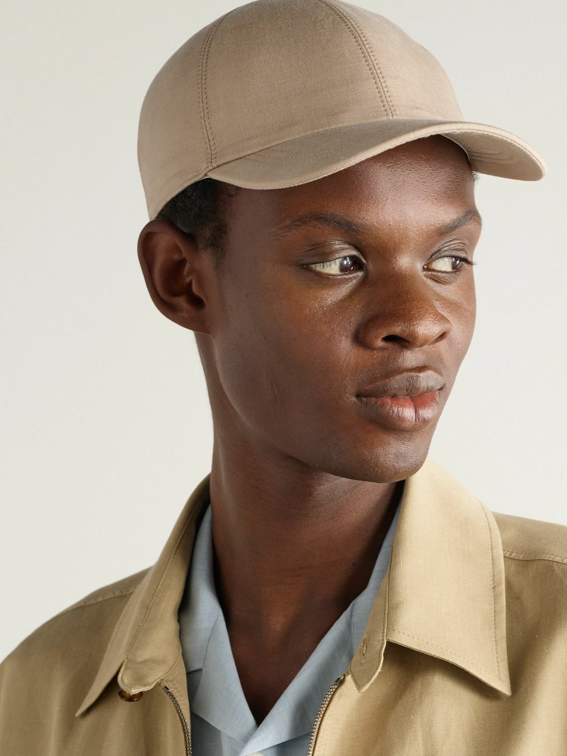 Canali - Studded Linen and Silk-Blend Twill Baseball Cap - Neutrals