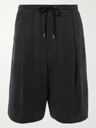 GIORGIO ARMANI - Wide-Leg Pleated Herringbone-Jacquard Drawstring Shorts - Multi - IT 46