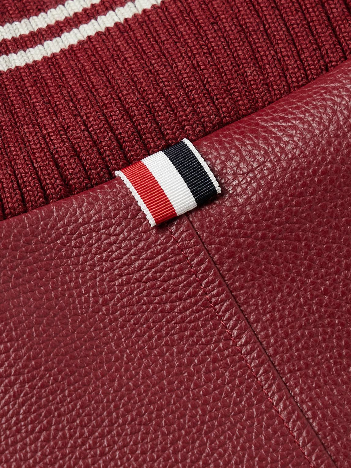 Thom Browne - Striped Full-Grain Leather Bomber Jacket - Burgundy