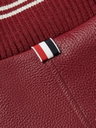 Thom Browne - Striped Full-Grain Leather Bomber Jacket - Burgundy