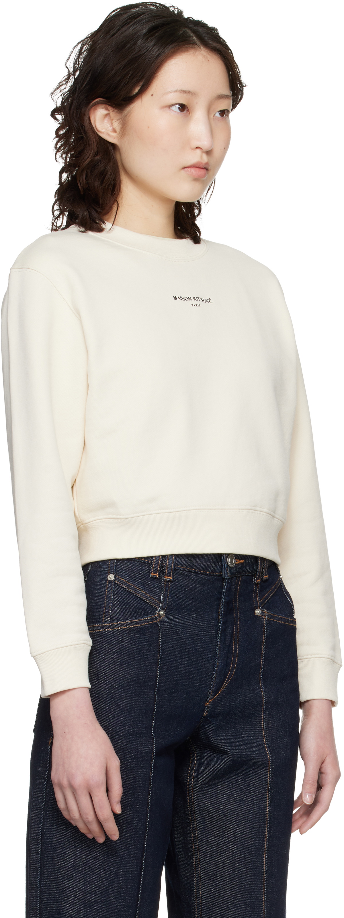 Maison Kitsuné Off-White 'Maison Kitsuné Paris' Cropped Sweatshirt