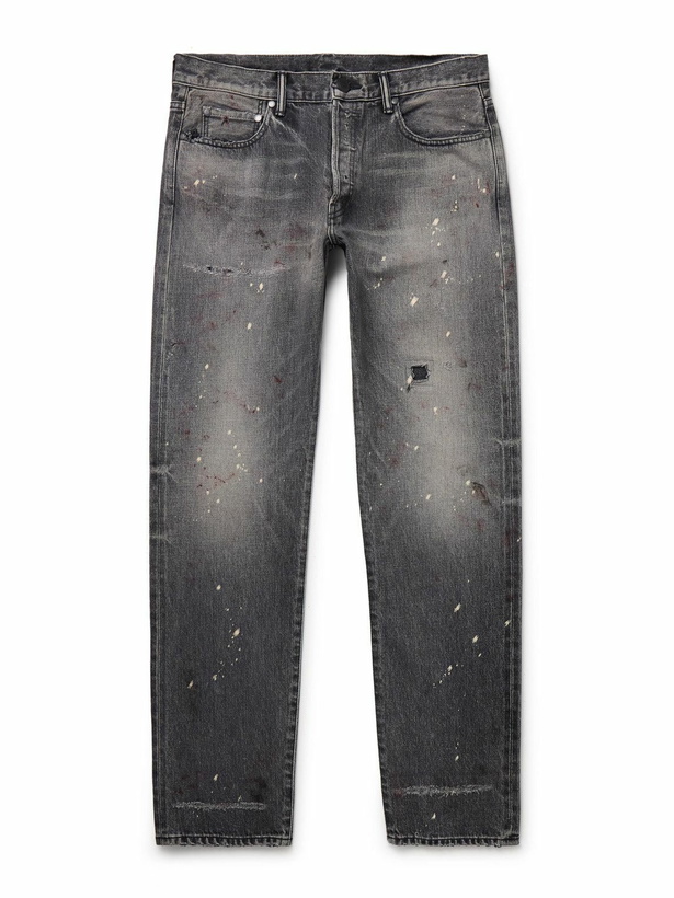 Photo: John Elliott - The Daze Straight-Leg Distressed Selvedge Jeans - Gray