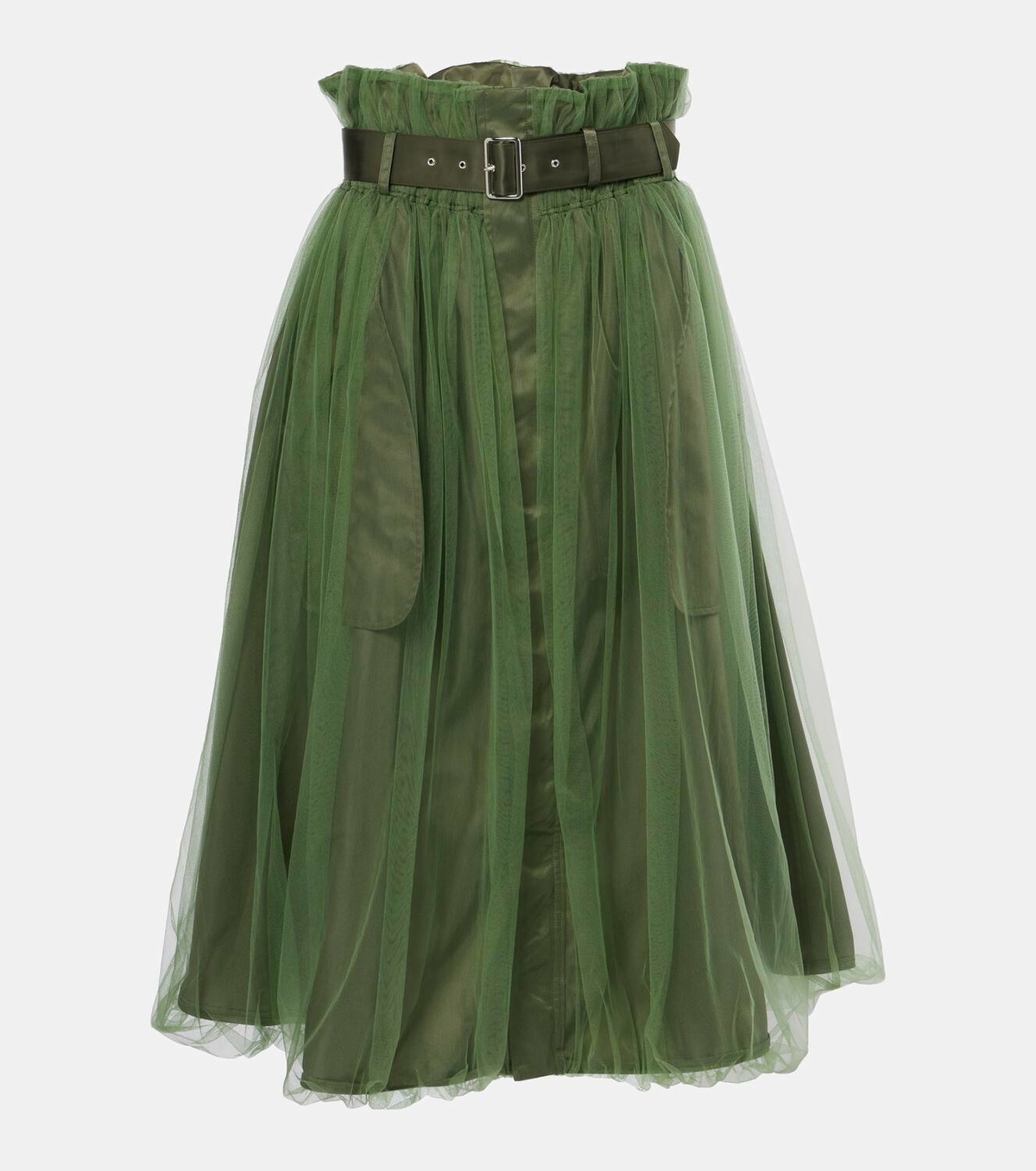 Noir Kei Ninomiya Belted tulle-trimmed twill midi skirt Noir Kei Noir Kei Ninomiya Belted tulle-trimmed twill midi skirt Noir Kei