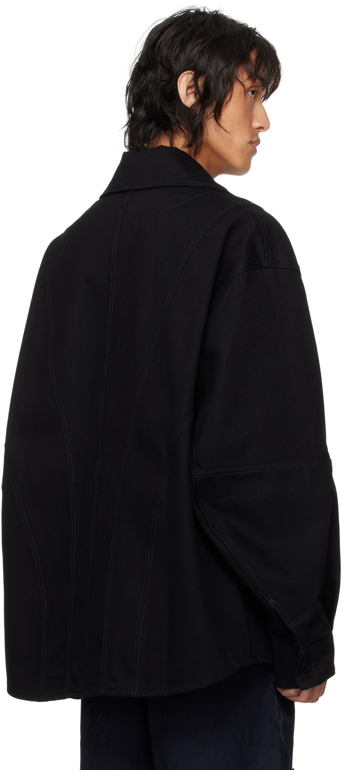 LGN Louis Gabriel Nouchi Black Corset Detail Denim Jacket