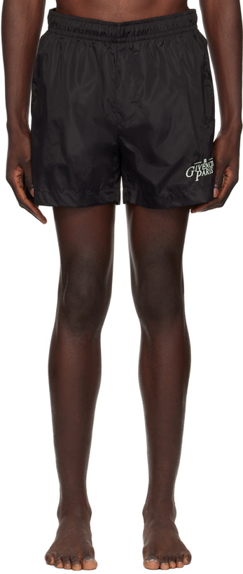 Photo: Givenchy Black Embroidered-Logo Swim Shorts