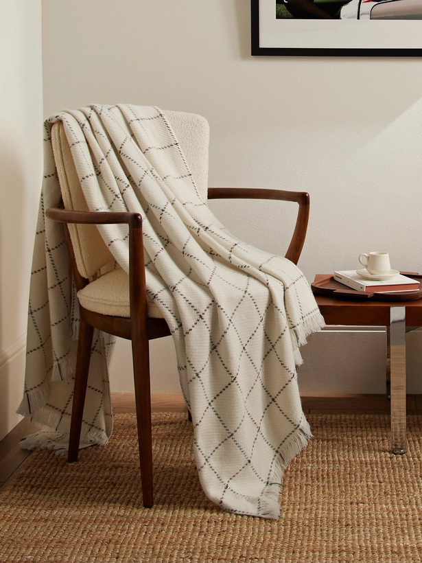 Photo: Loro Piana - Leather-Trimmed Fringed Checked Baby Cashmere Blanket