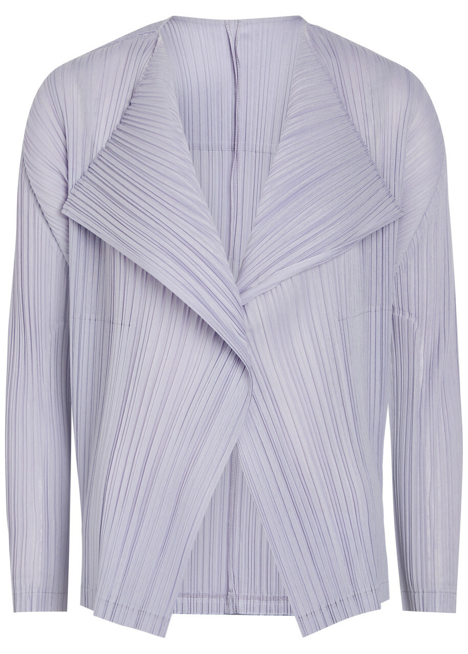 Pleats Please Issey Miyake Pleated Woven Cardigan Light Purple