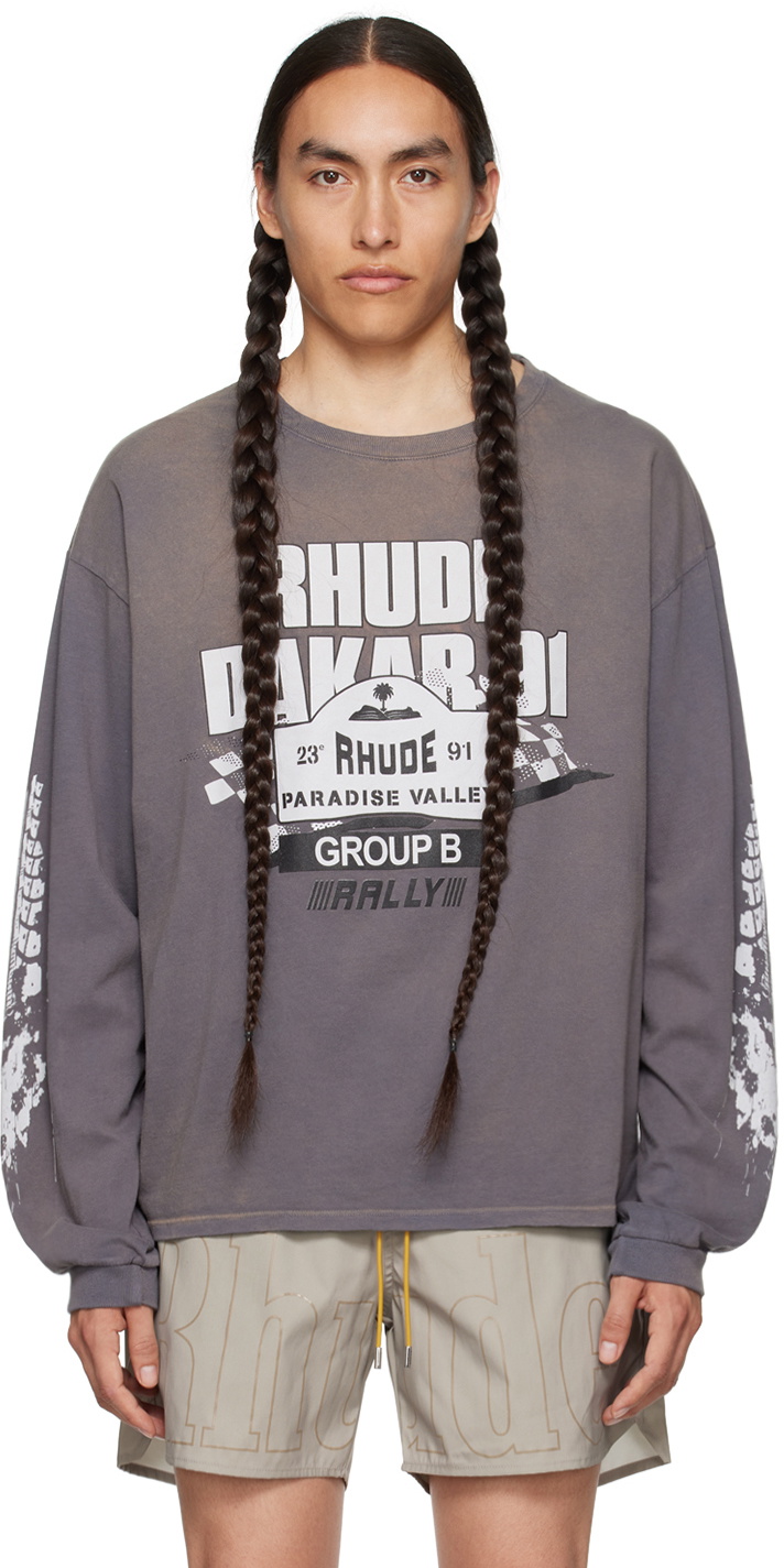 Rhude Gray 'Dakar 91' Long Sleeve T-Shirt Rhude