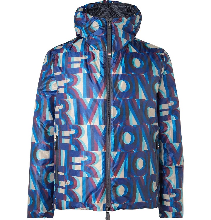 Photo: Moncler Grenoble - Cillian Packable Logo-Print Hooded Micro-Ripstop Down Ski Jacket - Blue