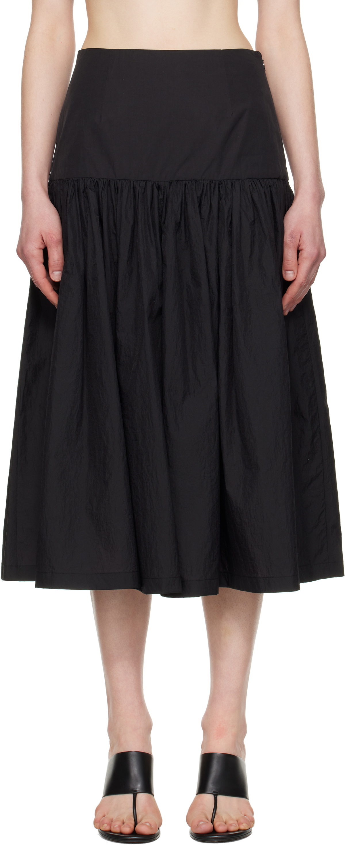 AMOMENTO Black Shirring Culotte Trousers