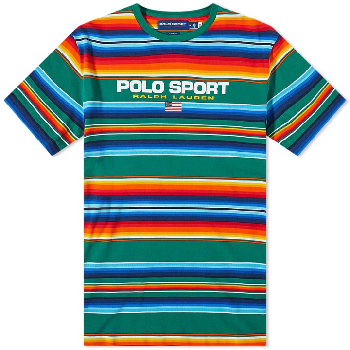 Photo: Polo Ralph Lauren Men's Sport Striped T-Shirt in Desert Awning Stripe Forest
