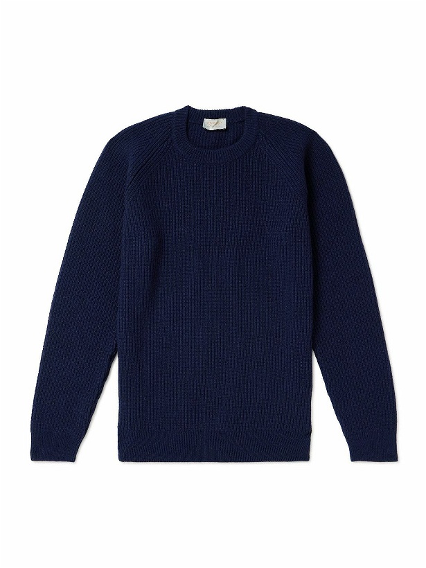 Photo: John Smedley - Upson Ribbed Merino Wool and Recycled Cashmere-Blend Sweater - Blue