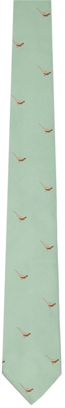 Photo: Dries Van Noten Green Silk Embroidered Birds Tie