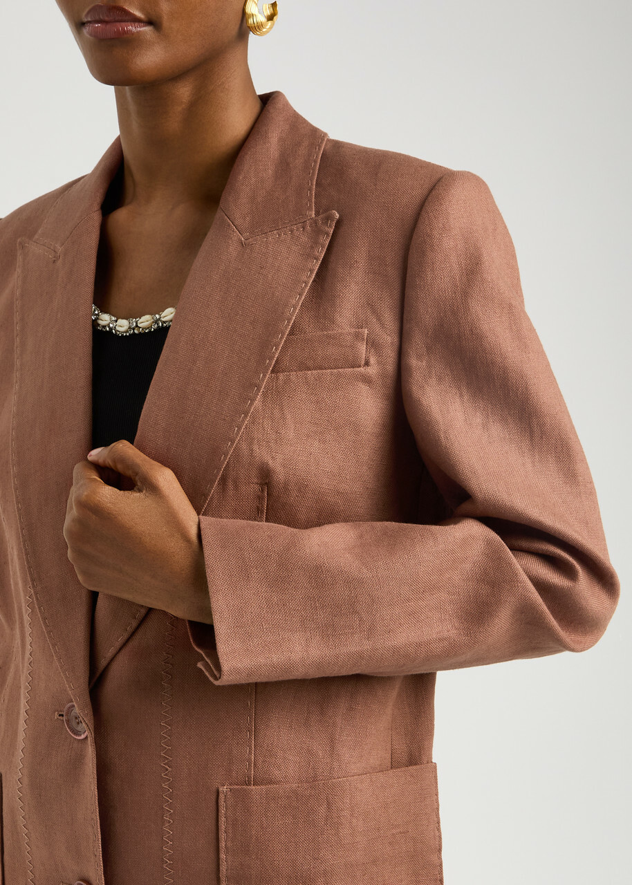 Zimmermann Illuminate Linen Blazer Brown