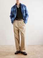 Golden Bear - Leather-Trimmed Wool Harris Tweed Bomber Jacket - Blue
