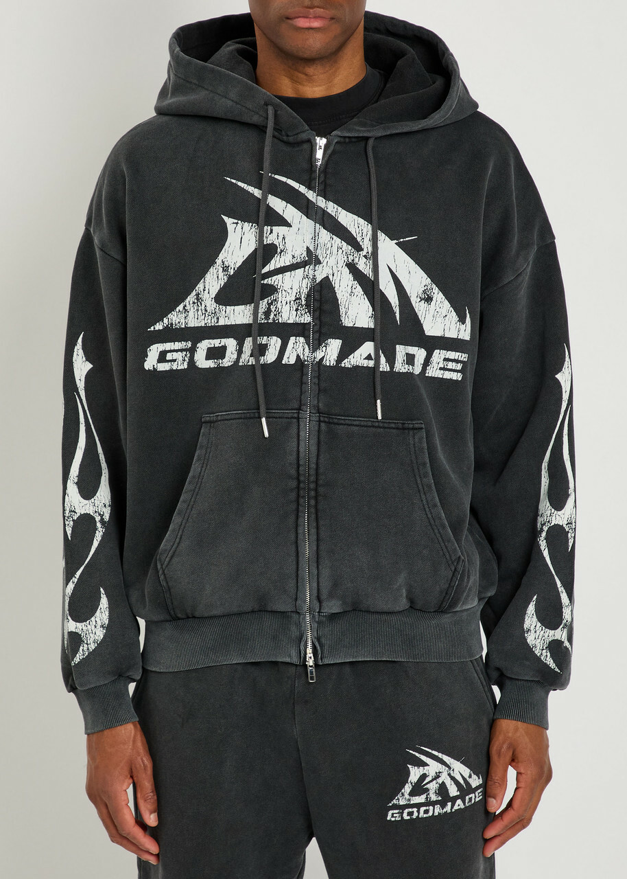 God Made Logo-print Hooded Cotton Sweatshirt Grey