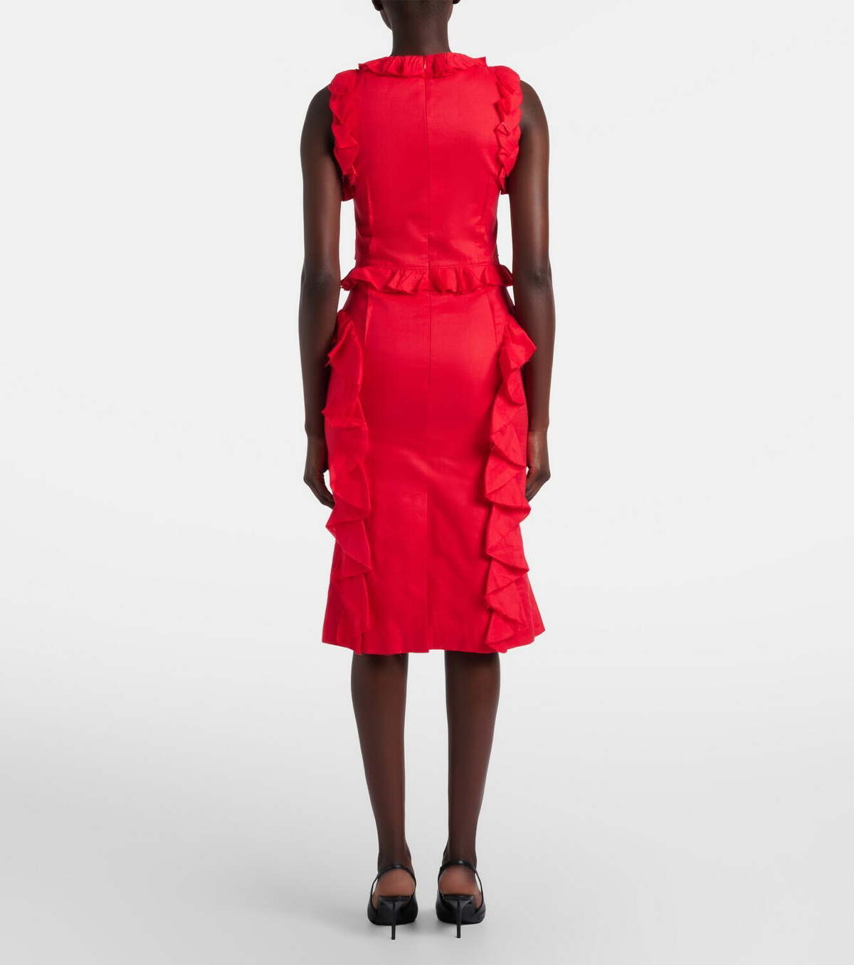 Shushu/Tong Bow-detail ruffled linen midi dress