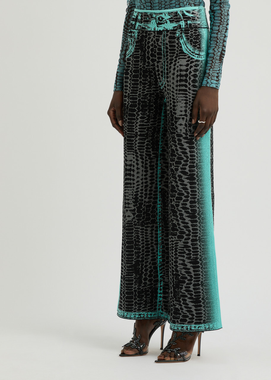 PH5 Zahra Printed Wide-leg Knitted Trousers Black