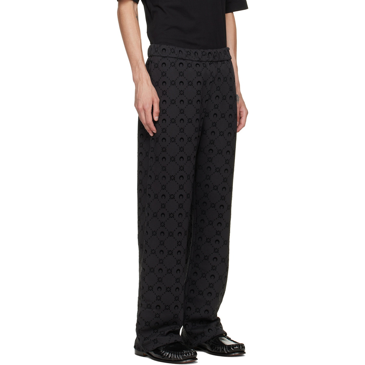 Marine Serre Black Moonogram Flocked Fleece Sweatpants