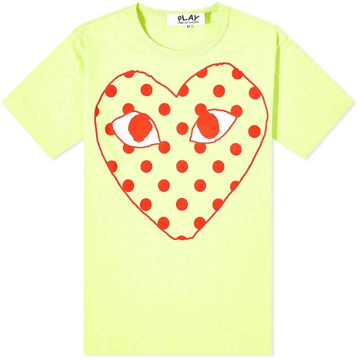 Photo: Comme des Garçons Play Men's Red Heart Polka Dot Logo T-Shirt in Green
