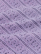 Kardo - Convertible-Collar Crochet-Knit Cotton Shirt - Purple