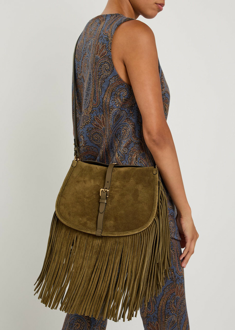 Etro Pony Medium Fringed Suede Cross-body bag - Khaki - One Size