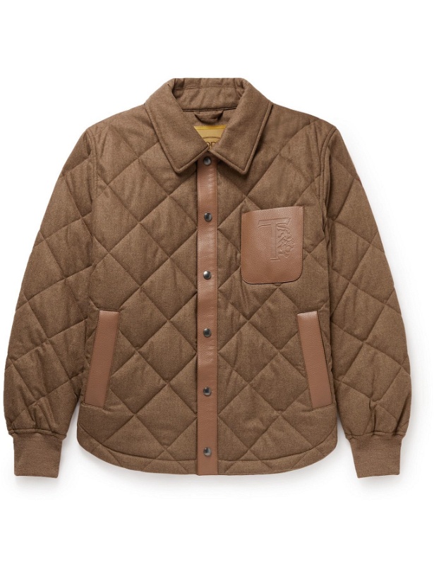 Photo: Tod's - Logo-Debossed Leather-Trimmed Quilted Virgin Wool-Blend Jacket - Neutrals