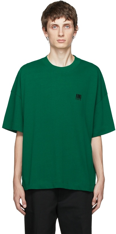 Photo: AMI Alexandre Mattiussi Green Embroidered Logo Oversize T-Shirt