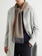 Paul Smith - Fringed Striped Brushed Wool and Cashmere-Blend Scarf