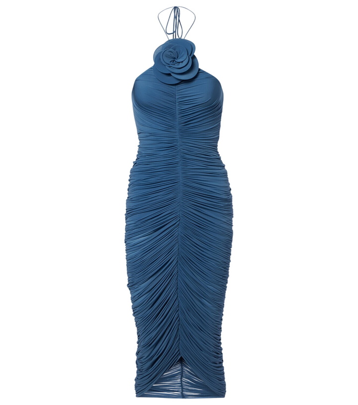 Photo: Magda Butrym Floral-appliqué ruched midi dress