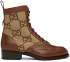 Gucci Brown & Beige Maxi GG Lace-Up Boots