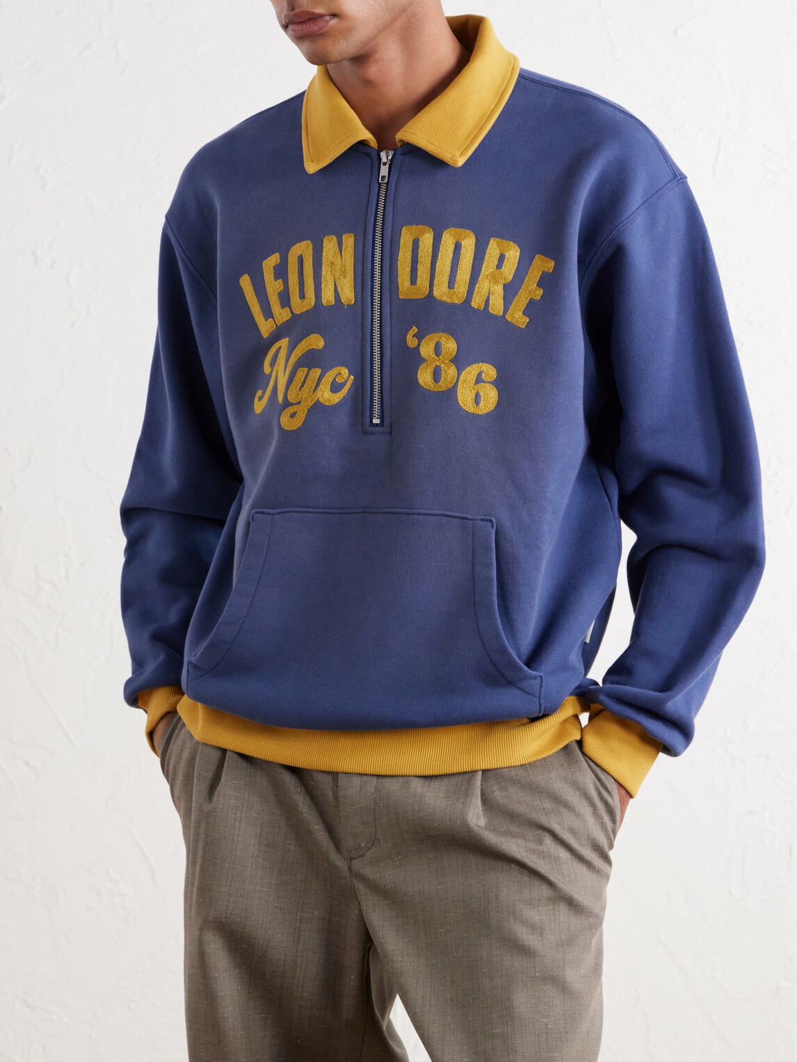 Aimé Leon Dore - Tour Logo-Embroidered Cotton-Jersey Half-Zip Sweater - Blue
